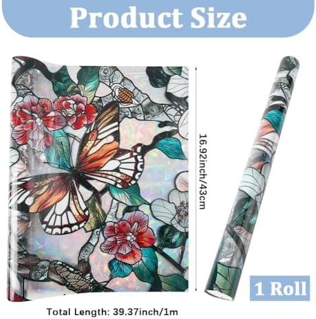 GORGECRAFT 39.4x17 Inch White Flower Rainbow Window Privacy Film 3D Sun Stained Window Glass Decorative Blocking Window Cling Static UV Resistant Decals Non-Adhesive Reusable Sticker for Room Home - Image 2