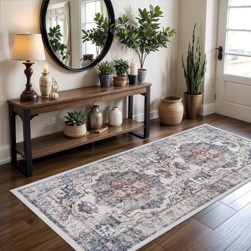 Hallway Washable Runner Rug - 3x6 Kitchen Rugs Entryway Rug Runner Vintage Soft Floor Mat Non Slip Indoor Farmhouse Carpet for Bathroom Living Room Bedroom (3 X 6, Brick) by HYHAOYUNLAI