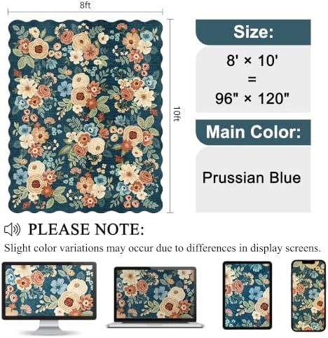 DUKINO 8x10 Area Rug for Living Room, Floral Washable Rug, Prussian Blue - Image 2