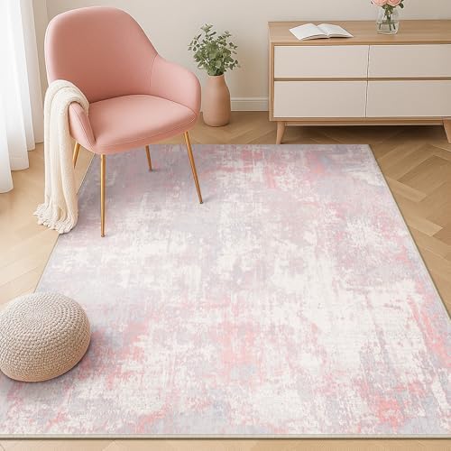 RELEANY Washable 4'x6' Abstract Area Rug for Living Room Gray Pink - Image 4