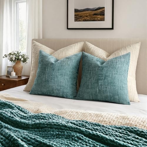MIULEE Chenille Textured Throw Pillow Covers Teal 18x18 Set of 2 - Image 5