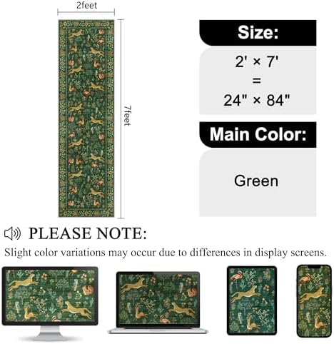 DUKINO 2x7 Runner Rug for Hallway, Washable Kitchen Rugs Non Slip, Green - Image 2
