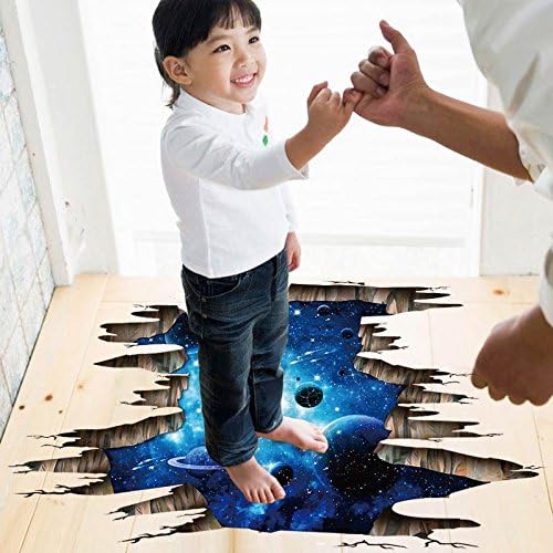 3D Space Floor Sticker,Blue Galaxy Wall Decal-Removable Mural for Kids Bedroom Living Room Milky Way Decorations - Image 2