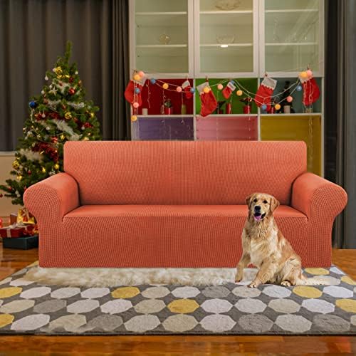 KEKUOU Stretch Couch Covers for Sofa, 3 Cushion Slipcover,Pureed Pumpkin - Image 2