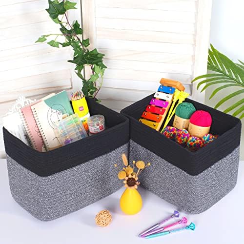 MINTWOOD Design 3-Pack Storage Baskets for Shelves, Playroom and Classroom Storage Basket, Book Basket, Decorative Storage Cube Bins, Woven Closet Organizers, Pantry and Shoe Organizer, Black Grey Mix - Image 3