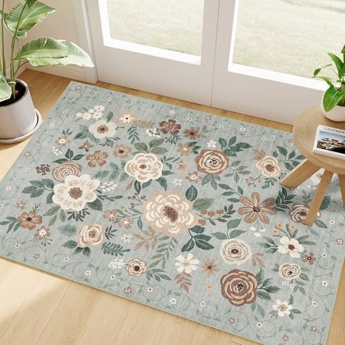 DUKINO 2x3 Entryway Rug, Door Mat Soft Washable Rug Non Slip, Sage Green by DUKINO