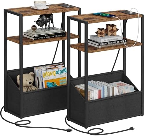 TUTOTAK Narrow Side Tables with Charging Station, Slim End Tables Set of 2 by ChoosetutotakFurnitureBuildYourCozyHome