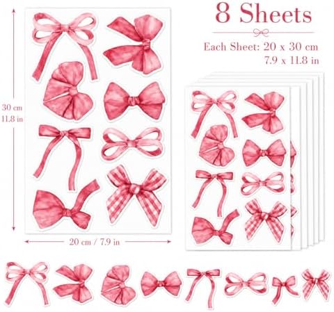 60Pcs Watercolor Bowtie Wall Stickers - Coquette Aesthetic Vinyl Decals for Room Decor in Light Pink, Sky Blue, Mint Green, Lavender Peel and Stick Nursery, Bedroom, Kindergarten Wall Art (Red) - Image 2