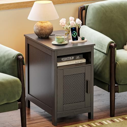 Huuger Narrow Night Stand, End Table with Charging Station, USB-C Port by Huuger