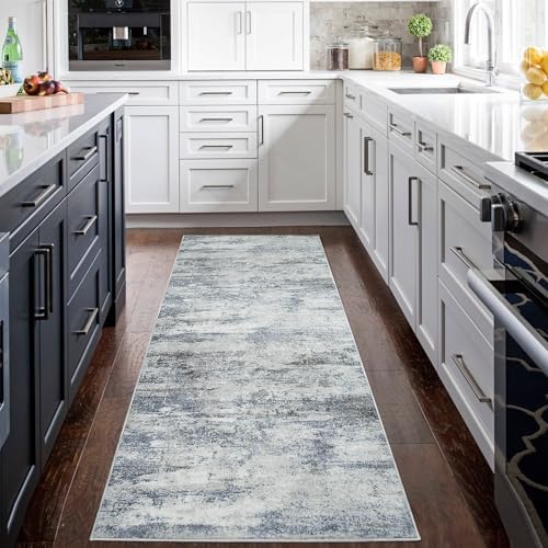 Aelenmu Runner Rugs for Hallways Kitchen 2.6x8 Non Slip Washable Blue Grey - Image 3
