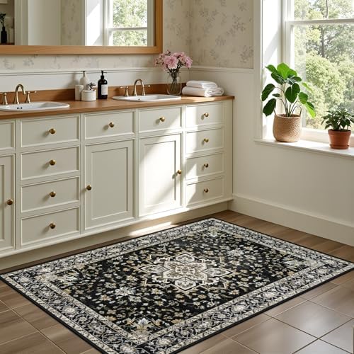 2x3 Area Rugs Living Room: Washable Rug for Bedroom Black Gold - Image 4