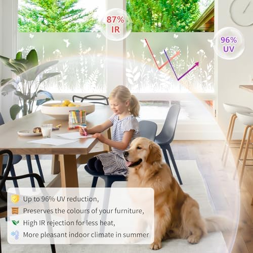 Frosted Glass Window Privacy Film, Decorative Pattern, Static Cling No Glue, Removable Reusable, UV Blocking Anti-Glare, Privacy Window Film for Bathroom Bedroom Office, 29.5" x 78.7" - Image 5