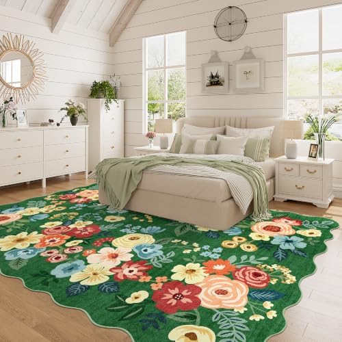 DUKINO 6x9 Area Rugs, Floral Washable Living Room Rug Non Slip, Dark Green - Image 7