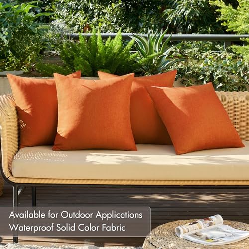 MIULEE Pack of 4 Decorative Outdoor Throw Pillow Covers Linen Waterproof Pillow Covers Summer Farmhouse Cushion Cases for Patio Garden Tent Balcony Couch Sofa 18x18 Inch Orange - Image 3