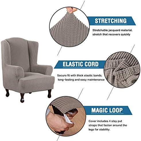 H.VERSAILTEX Wing Chair Slipcover Chair Covers for Wingback Chairs Wingback Chair Covers Slipcovers 1 Piece Stretch Sofa Cover Furniture Protector Soft Spandex Jacquard Checked Pattern, Taupe - Image 3