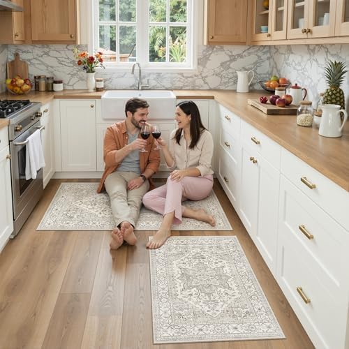 Madane 2-Piece Area Rugs Set, Small Kitchen Runner Non-Slip, Beige/Brown - Image 4