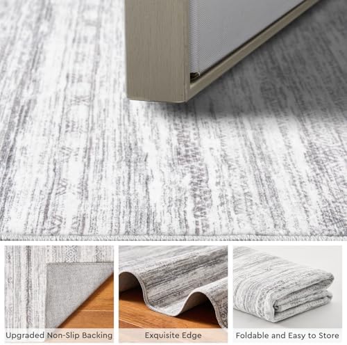 Small Area Rug-2x3 Entryway Rug Non Slip Washable Low Pile Indoor Door Mat Neutral Distressed Boho Moroccan Entrance Rugs Carpet for Bedroom Kitchen Powder Room Front Porch Bathroom, Grey - Image 3