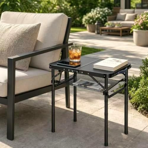 Outdoor Side Table, Portable, 3 Adjustable Height,Small Folding Table - Image 2