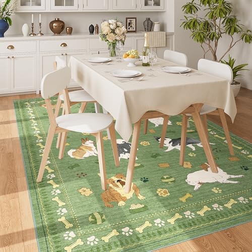 DUKINO 5x7 Area Rugs, Washable Dog Rug for Kids Room Non Slip, Green - Image 3