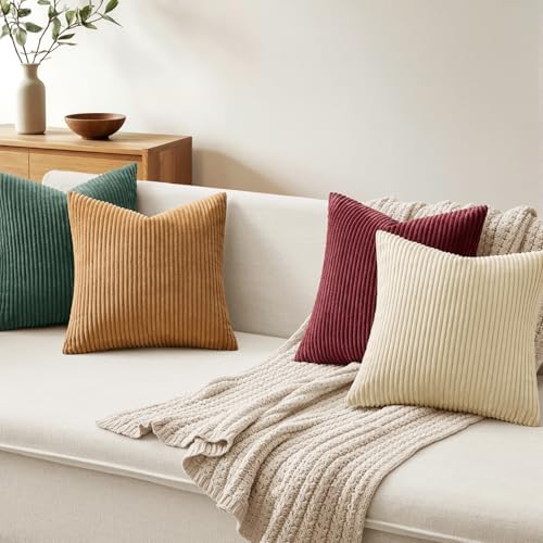 MIULEE Corduroy Decorative Throw Pillow Covers Christmas Red Green 18x18 - Image 6