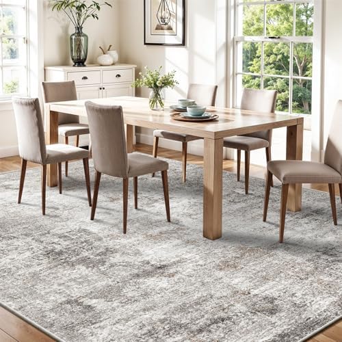 10x14 Area Rug Living Room – Washable Large Neutral Modern Abstract Soft Low Pile Non-Slip Thin Carpet for Bedroom, Dining Room, Home Office (Beige, Grey) - Image 5