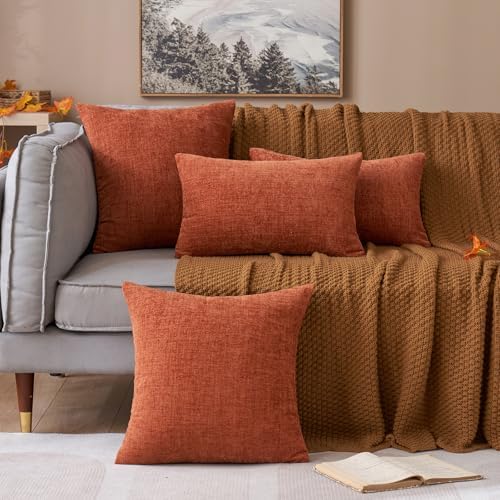 MIULEE Soft Chenille Fall Throw Pillow Covers Burnt Orange 20x20 Pack of 2 - Image 3