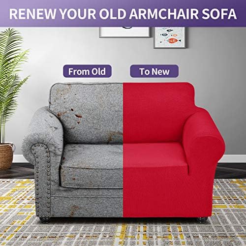 Joccun Stretch Chair Couch Cover,1-Piece Sofa Slipcover Spandex Jacquard Fabric Sofa Covers with Elastic Bottom,Washable Furniture Protector for Dogs,Cats,Kids(Armchair,Ruby) - Image 6