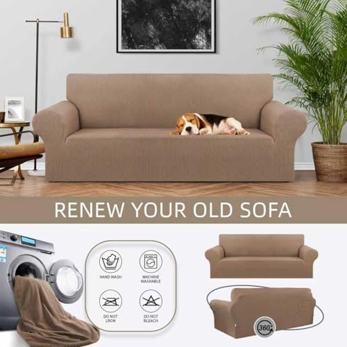 KEKUOU Stretch Couch Covers for Sofa, 3 Cushion Couch Slipcover,Camel - Image 3