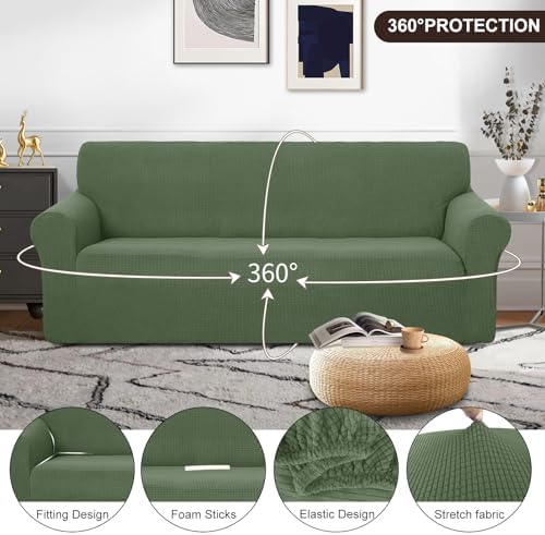 U-NICE HOME Stretch Couch Cover Slipcover for 3 Cushion Sofa, Loden Frost - Image 3
