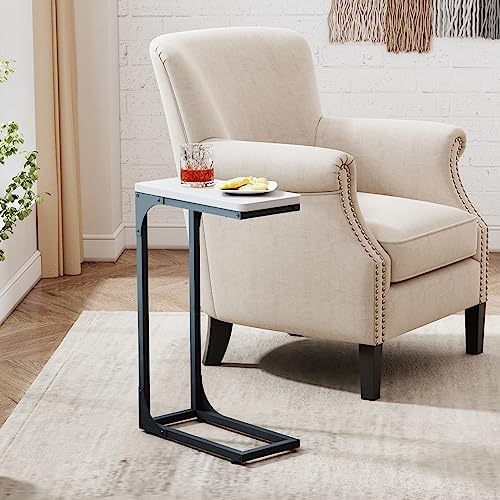 QEEIG Narrow C Shaped Side Table Set of 2 Living Room Sets Slim Couch Tray Tables Skinny Thin Small Modern 7 inch Width, White and Black (017-18WB) - Image 2