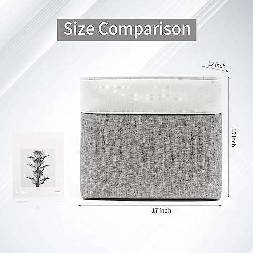 Bagnizer Large Fabric Storage Baskets | 50L Storage Bins, Decorative Linen Closet Baskets with Handles for Organizing, Shelf, Toys, Clothes, Home, Office, Nursery, 17x12x15Inches (Grey&White) - Image 6