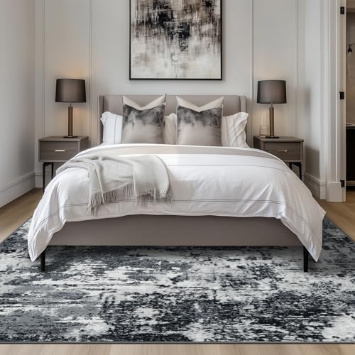 RELEANY Washable 5'x8' Abstract Area Rug for Living Room Black White - Image 3