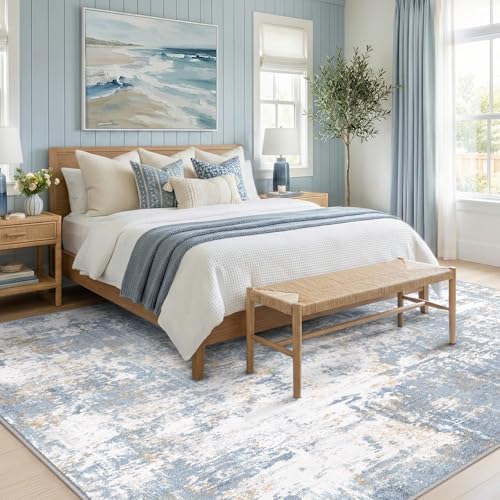 RELEANY Washable 9'x12' Abstract Area Rug for Living Room Light Blue - Image 3