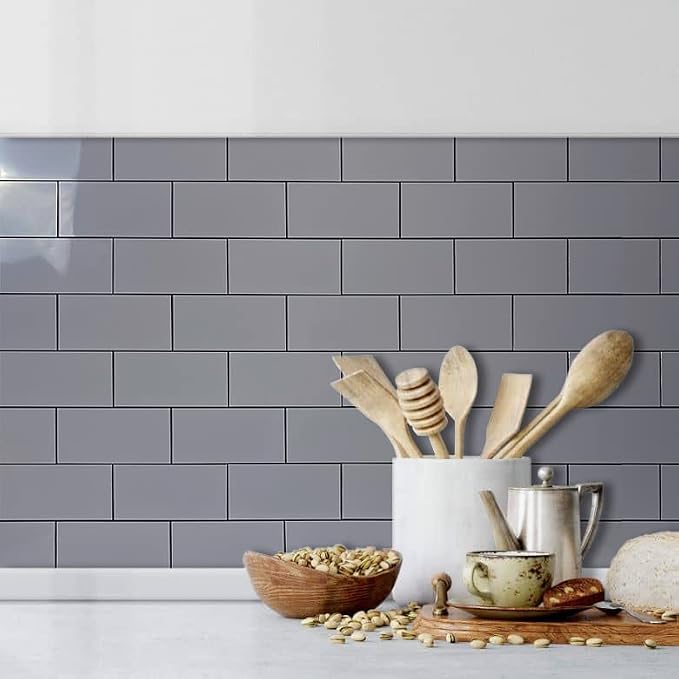 AULIGET 100-Piece Polished Grey Thick PVC Peel and Stick Backsplash, 3" x 6" Waterproof Subway Tile Peel and Stick Wall Tiles for Kitchen & Bathroom - Image 7