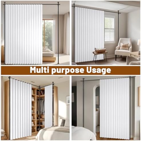 AJAZZ Privacy Curtains for Room Divider with Blackout & Soundproof (White, W100 x L96 in, 1 Panel)+ No Drill Curtain Rod(H) 43-120×(W) 35-100 in, Wall Divider for Bedroom/Studio/Office Curtain - Image 4