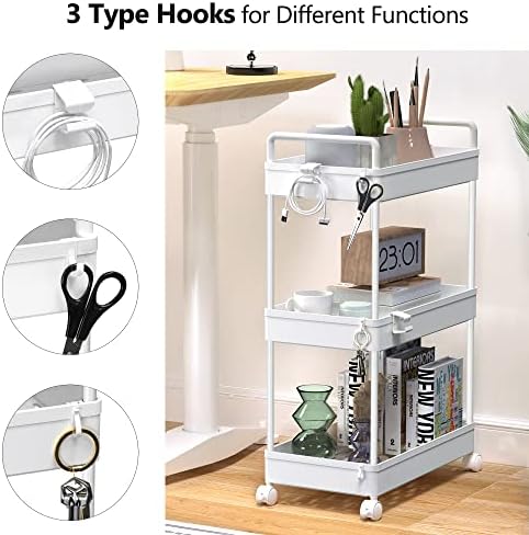 SOLEJAZZ 3 Tier Slim Rolling Storage Cart Organizer with Wheels, White - Image 3