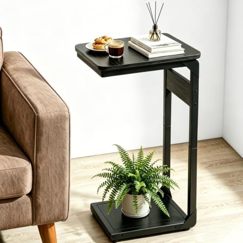 Wood Pedestal TV Trays Set of 2, Couch End Tables, Sliding Stands ET-YB-BK2 - Image 4