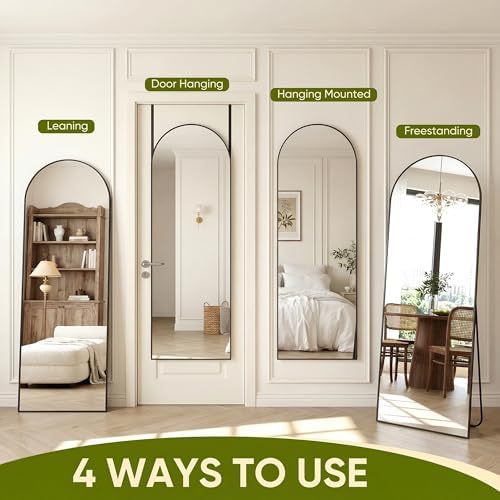 58"x20" Arched Over-the-Door Full Length Mirror, Black - Image 6