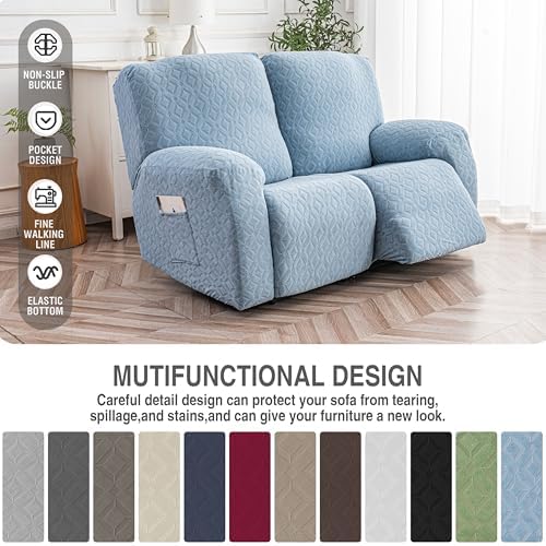 Genina Waterproof Recliner Loveseat Cover,2 Seat Couch Cover,Light Blue - Image 7