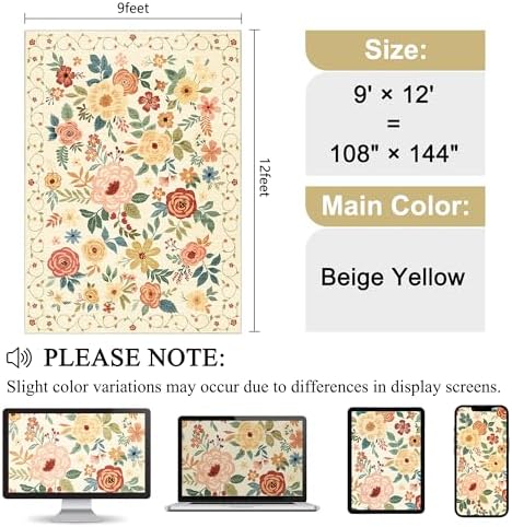 DUKINO 9x12 Area Rug for Living Room, Washable Rug Non Slip, Beige Yellow - Image 2