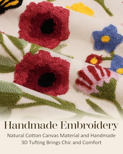 Embroidered Lumbar Pillow Cover 20x12 Inch, Retro Flower - Image 2