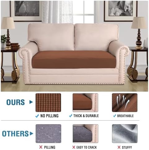 H.VERSAILTEX Super Stretch Individual Seat Cushion Covers Sofa Covers Couch Cushion Covers Slipcover Sets Thick Jacquard Textured Twill Fabric (1 Piece Loveseat Cushion Cover, Caramel) - Image 2