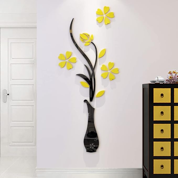 3D Vase Wall Murals for Living Room Bedroom Sofa Backdrop TV Background, Originality Stickers Gift, DIY Wall Decal Decor (Yellow, 47 X 18 Inches) - Image 3