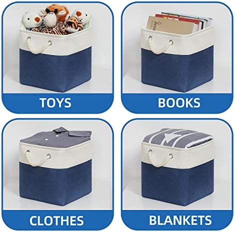 Temary Fabric Storage Cubes 11x11 Cube Storage Bins 4Pack Blue Basket for Organizing Home, Closet, Empty Gift Baskets with Handles (White&Blue) - Image 5