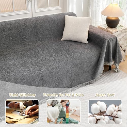 MYSKY HOME Couch Cover for Dogs Washable Couch Covers for 3 Cushion Couch Sofa Super Soft Sofa Slipcover Non Slip Sofa Cover, Chenille Sofa Covers for Dogs, Furniture Protector, 71"x150", Dark Grey - Image 2