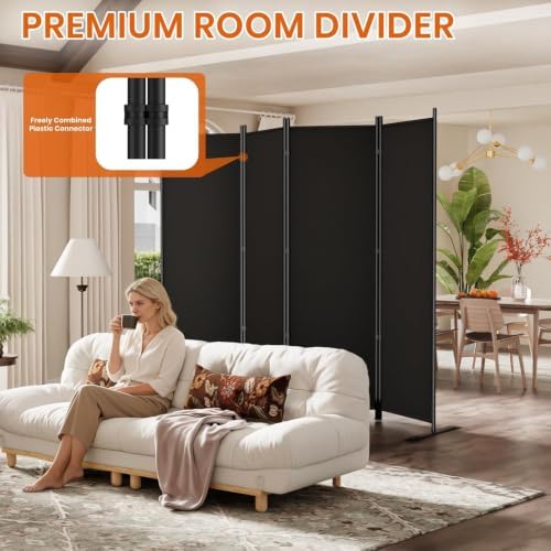 SUNALLY Room Divider Privacy Screens, 6 Panel Divider for Separation, Black - Image 6