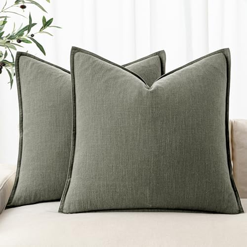 MIULEE Decorative Linen Euro Sham Pillow Covers 24x24 Inch Olive Green by MIULEE