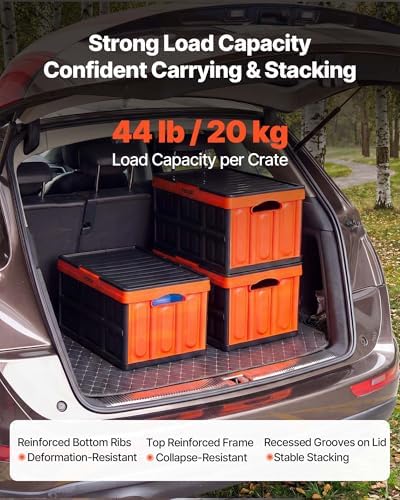 VEVOR Plastic Collapsible Storage Bins with Lids, 45L 3Packs, Stackable Folding Storage Crates with Handles, Holds 44 lbs Per Bin, Heavy Duty Containers, Space-Saving Baskets, for Home Organizing - Image 3