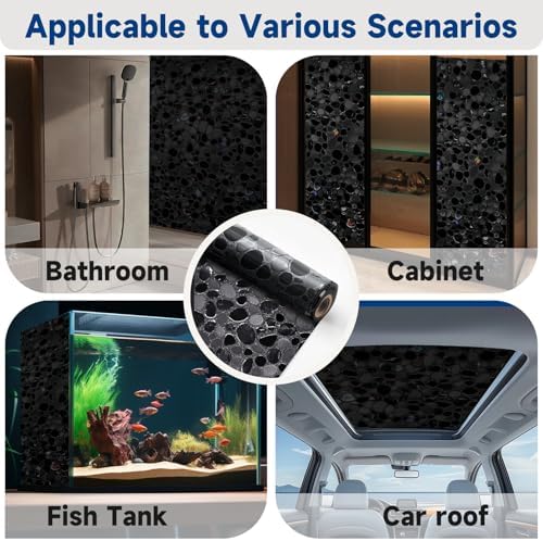 Blackout Window Film, 100% Sun Light Blocking Removable Privacy Window Cover, Stained Glass Windows Tint for Home, Static Cling Darkening Windows Stickers, Pebble-Black (35.4" x 78.7") - Image 5