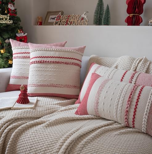 Christmas Lumbar Pillow Covers 14x36 Inch Long, Red Textured Boho Christmas Decoration Pillow Cases for Farmhouse Home Decor, Accent Cushion Cover for Sofa, Bed, Living Room, Bedroom, Pack of 1 - Image 5